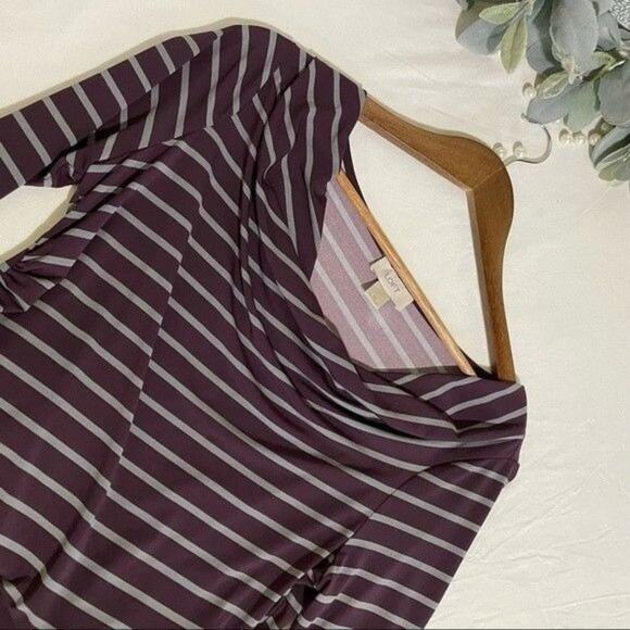 Loft Sheath Dress Purple and Gray Stripes Cowl Neck Medium - Picture 7 of 11